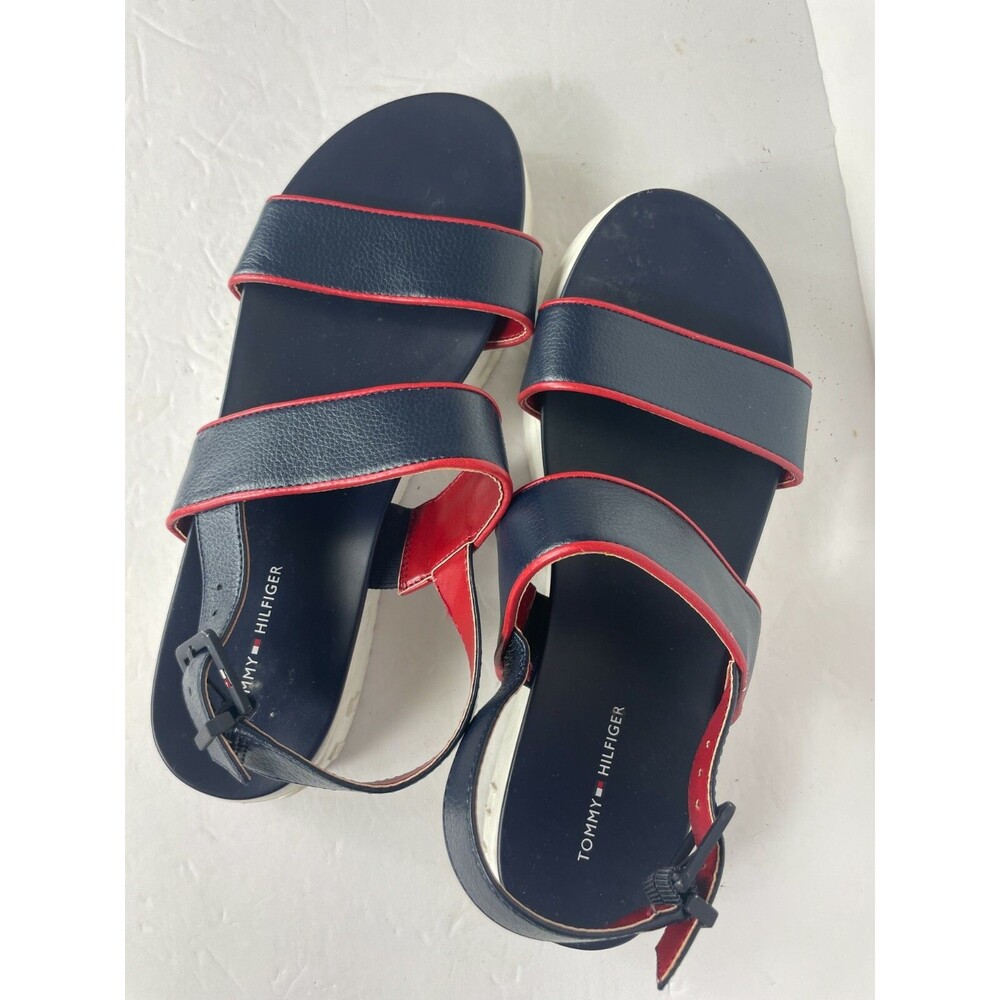 Tommy Hilfiger Double Strap Navy Blue Sandals Platforms Size 10 Women's Open Toe